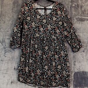 Old Navy Dress Womens Large Floral Bunny Print 3/4 Sleeve Boho Rayon Spring